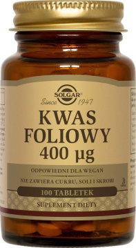 SOLGAR, Kwas foliowy, 100 tabletek
