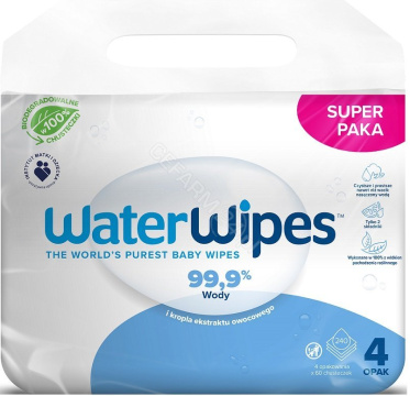 WaterWipes BIO chusteczki nasączane czystą wodą 4 x 60 szt