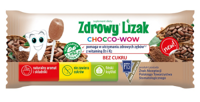 Lizak MNIAM-MNIAM CHOCCO-WOW z witaminami C i D o smaku kakaowym, 1 sztuka