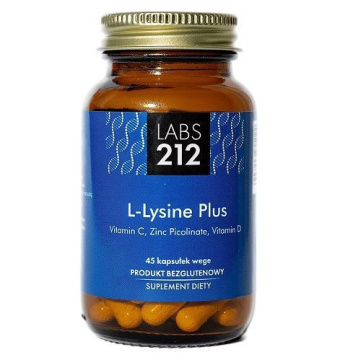 LABS212, L-Lysine PLUS Lizyna z cynkiem, witaminami C i D, 45 kapsułek