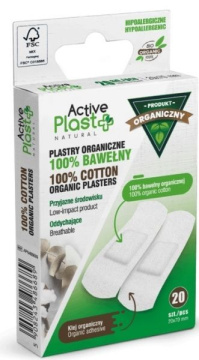 ACTIVE PLAST NATURAL BIO Plastry opatrunkowe ze 100% bawełny organicznej 2cm X 7cm 20 sztuk
