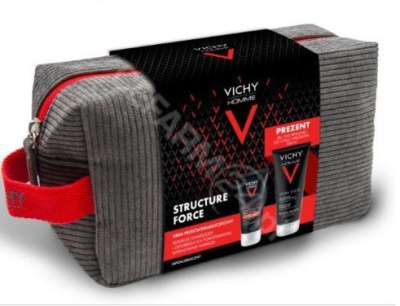 Vichy Homme Structure Force promocyjny zestaw - przeciwzmarszczkowy krem wzmacniający 50 ml + Hydra Mag C żel pod prysznic do ciała i włosów 200 ml + kosmetyczka GRATIS !!!