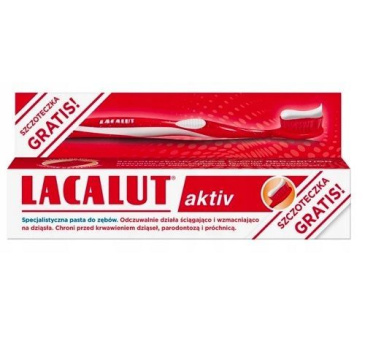 Lacalut Aktiv, pasta do zębów na krwawiące dziąsła, 75ml + szczoteczka w prezencie