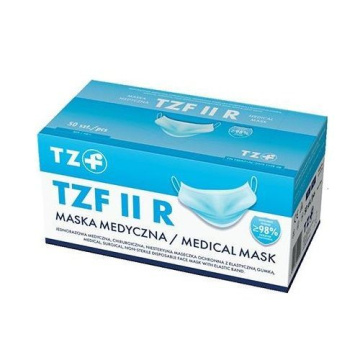 Maseczka medyczna TZF IIR, jednorazowa, w kartonie, 50 sztuk