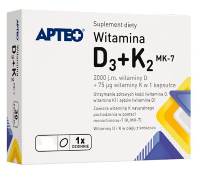 Apteo, witamina D3+K2 MK-7, 60 kapsułek