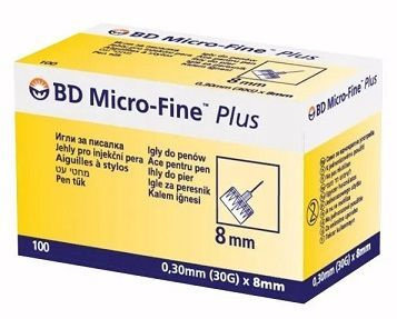 BD Micro-Fine Plus igły do penów insulinowych 30G 0,3 x 8mm, 100 sztuk