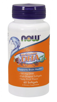 NOW Foods DHA 100 mg dla dzieci, 60 kapsułek żelowych do ssania