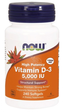 NOW Foods Witamina D-3 High Potency 5000 IU, 240 kapsułek
