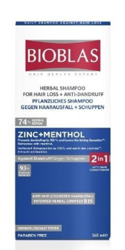 Bioblas ziołowy szampon przeciwłupieżowy przeciwko wypadaniu włosów (cynk + mentol) 360 ml