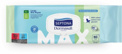 Septona Max Dermasoft chusteczki nawilżane z ekstraktem z bawełny i z gliceryną, 60 sztuk