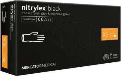 Rękawice nitrylowe, bezpudrowe NITRYLEX BLACK rozmiar XS, 100 sztuk