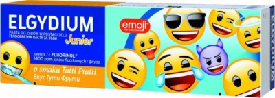 Elgydium Emoji Junior, pasta do zębów dla dzieci 7-12 lat, o smaku Tutti Frutti, 50 ml