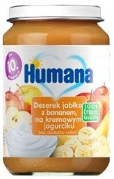 Humana 100% Organic  deserek jabłko z bananem na kremowym jogurciku, po 10 miesiącu życia, 190g