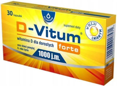 D-Vitum Forte 1000 j.m., dla dzieci powyżej 6. roku życia oraz osób dorosłych, 30 kapsułek