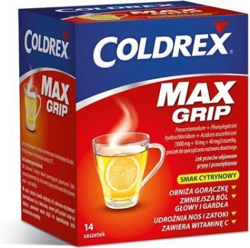 Coldrex MaxGrip (1000mg+10mg+40mg), proszek, smak cytrynowy, 14 saszetek