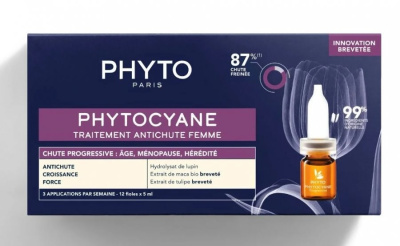 Phyto phytocyane, kuracja przeciw postępującemu wypadaniu włosów dla kobiet, 12 amp x 5 ml