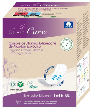 Masmi Silver Care podpaski ekstra długie i ultra cienkie  - 100% bawełny organicznej, 8 sztuk