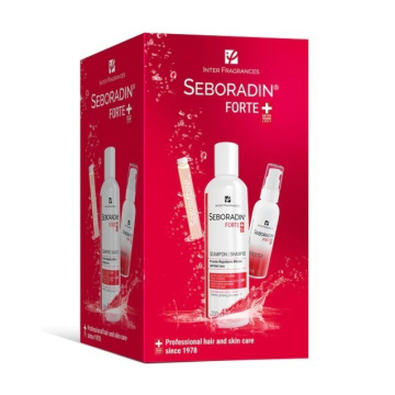 Seboradin Forte zestaw - szampon przeciw wypadaniu włosów 200 ml + booster przeciw wypadaniu włosów 50 ml + ampułki przeciw wypadaniu włosów 77 ml (14 x 5,5 ml)