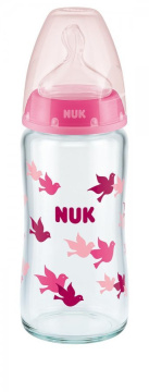 NUK butelka szklana 0-6m rozmiar M 240 ml (różowa), 1 sztuka