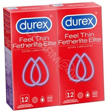 Durex Feel Thin Fetherlite Elite prezerwatywy cienkie przezroczyste, dwupak - 2 x 12 sztuk