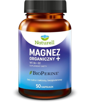 Naturell magnez organiczny + witamina B6 i B2, 50 kapsułek