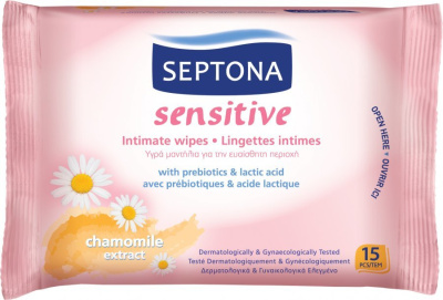 Septona Sensitive chusteczki nawilżone do higieny intymnej, 15 sztuk