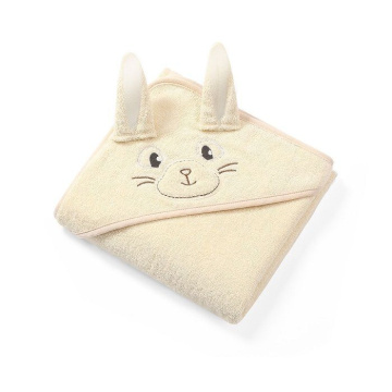 BabyOno, okrycie kąpielowe frotte z uszkami Bunny Ears, 100cm x 100cm, kremowe, 963, 1 sztuka