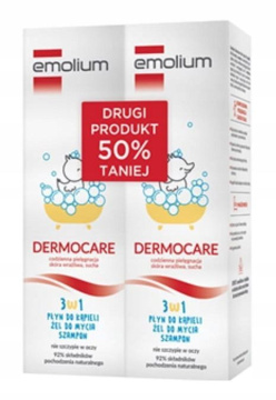 Emolium Dermocare 3w1 Płyn do kąpieli, żel do mycia i szampon, dwupak - 2 x 400 ml