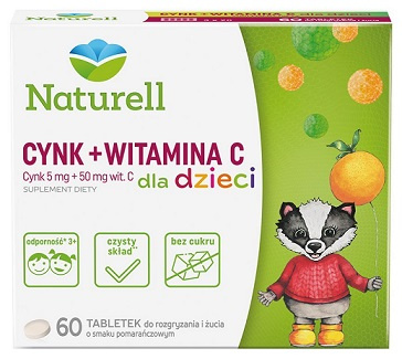 Naturell, Cynk + Witamina C dla dzieci, 60 tabletek