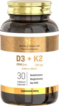 Noble Health, Witamina D3+K2 z oliwą z oliwek, 30 kapsułek