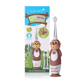 Brush-Baby WildOnes szczoteczka soniczna dla dzieci w wieku 0-10 lat, małpa, 1 sztuka