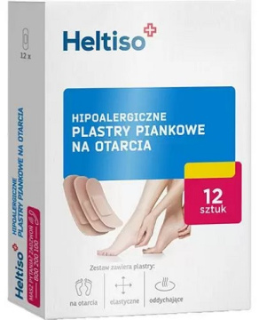 Heltiso, hipoalergiczne plastry piankowe na otarcia, rozmiar 19mm x 72mm, 12 sztuk