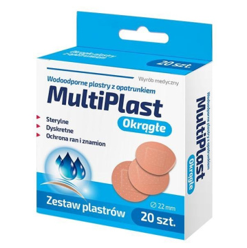 MultiPlast, okrągłe plastry z opatrunkiem, 20 sztuk