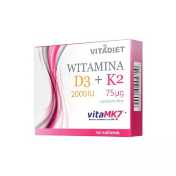 VitaDiet, Witamina D3 2000 IU + K2 75 mcg, 60 tabletek