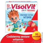 VisolVit Junior Truskawka, witaminy dla dzieci po 3 r.ż., musujący proszek o smaku truskawkowym, 30 saszetek