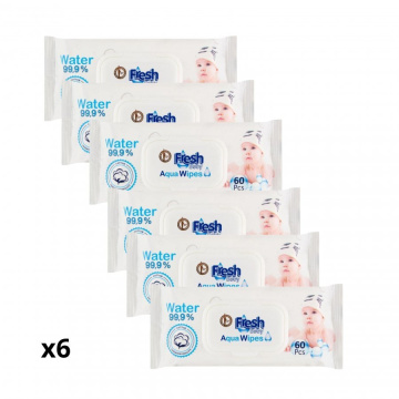 Aqua Wipes Fresh Baby, chusteczki nawilżane wodą 6 x 60 sztuk (6-pack) 