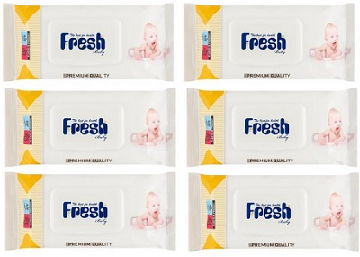 Fresh Baby chusteczki nawilżane z klipsem, 6 x 72 sztuki (żółte) (6-pack)