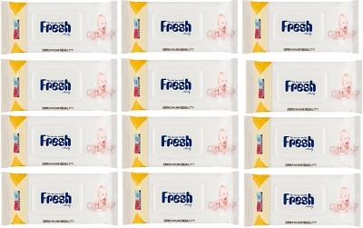 Fresh Baby chusteczki nawilżane z klipsem 12 x 72 sztuki (żółte) (12-pack)