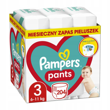 PAMPERS Pants pieluchomajtki rozmiar 3,  6-11 kg,  204 sztuki