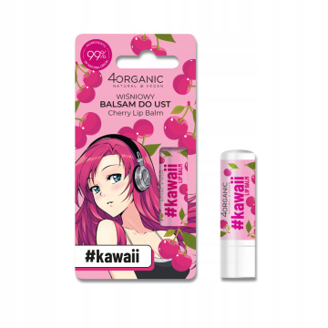 4ORGANIC #Kawaii naturalny balsam do ust wiśnia, 5 g
