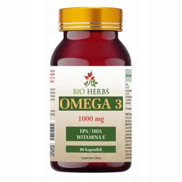 BIO HERBS Omega 3 1000 mg, EPA, DHA i Witamina E, 60 kapsułek