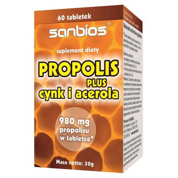 SANBIOS - propolis plus cynk i acerola, 60 tabletek