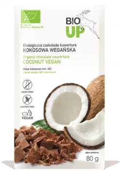 BIO UP  ekologiczna czekolada kuwertura kokosowa wegańska, BEZ GLUTENU, 80 g VEGAN