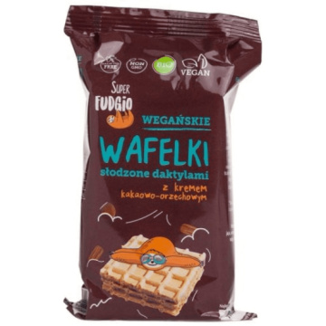 SUPER FUDGIO wegańskie wafelki słodzone daktylami z kremem kakaowo orzechowym  BIO, 4 x 30 g