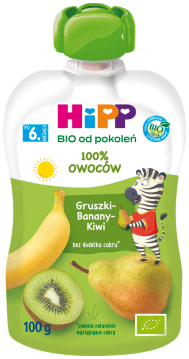 HiPP BIO ekologiczny mus owocowy po 6. miesiącu gruszki-banany-kiwi, 100 g