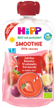 HiPP BIO Smoothie mus z owoców i soków po 1. roku jabłka-banany-truskawki-porzeczki 120 ml