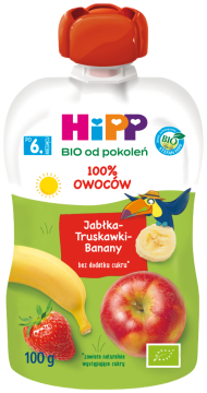 HiPP BIO ekologiczny mus owocowy dla dzieci po 6. miesiącu, jabłko-truskawka-banan, 100 g