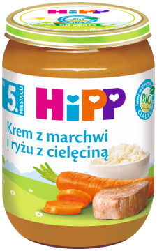 HiPP BIO ekologiczny krem z marchwi i ryżu z cielęciną, obiadek dla dzieci po 5. miesiącu 190 g