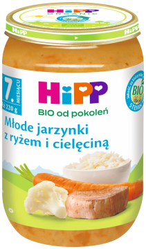 HiPP BIO młode jarzynki z ryżem i cielęciną obiadek dla dzieci po 7. miesiącu 220 g