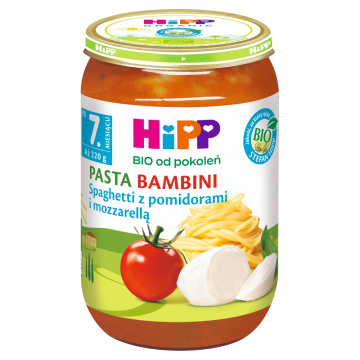HIPP BIO - spaghetti z pomidorami i mozzarellą, 220 g